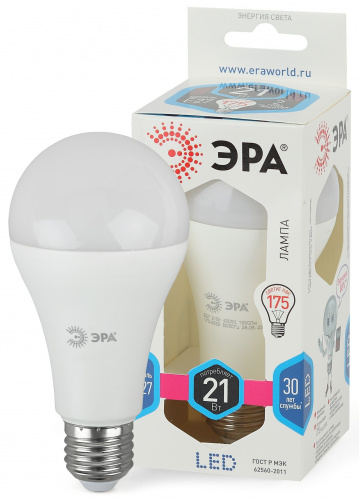 Лампа светодиодная ЭРА STD LED A65-21W-840-E27 E27 / Е27 21Вт груша нейтральный белый свет (1/100) (Б0035332) фото 4