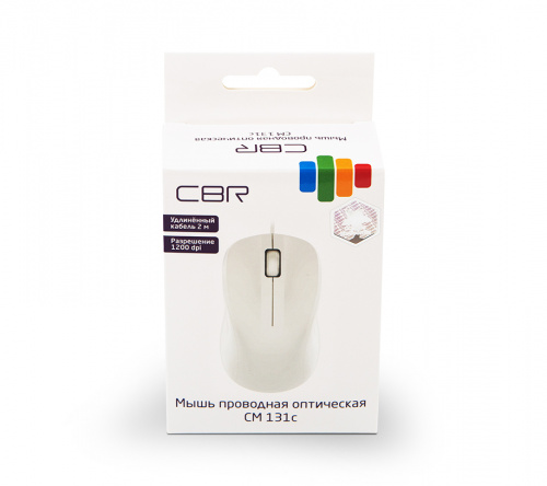 Мышь проводная CBR CM 131c, USB, 1200 dpi, 3кн. и колесо прокрутки, ABS-пластик, возм, нанес, лого, белый (1/100) (CM 131c White) фото 2