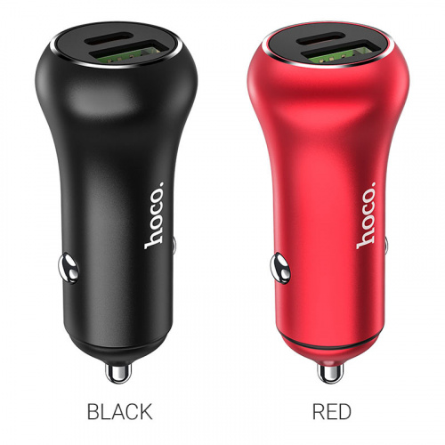 Блок питания автомобильный 1 USB, Type-C HOCO Z38, Resolute, металл, QC3.0, цвет: красный (1/14/140) (6931474733061) фото 2