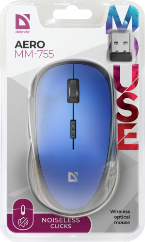 Беспроводная мышь DEFENDER Aero MM-755, безшумная, 5 кнопок, 1600dpi, USB, синий (1/40) (52755) фото 11