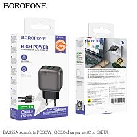 Блок питания сетевой 1 USB, 1 Type-C Borofone BAS55A Absolute, пластик, PD30Вт, QC3.0, кабель Type-C - 8 pin, цвет: чёрный (1/50/200) (6941991116247)