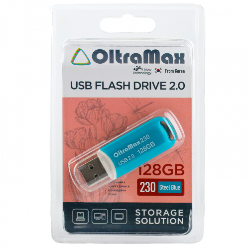 Флеш-накопитель USB  128GB  OltraMax  230  стальной синий (OM-128GB-230-Steel Blue) фото 3