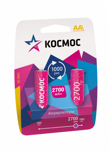 Аккумулятор КОСМОС  R6 (2700 mAh)  BL2   (2/24/288) (KOCR6NIMH2700MAH2BL)