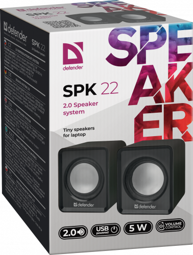 Акустическая 2.0 система  DEFENDER SPK 22 черный, 5 Вт, питание от USB (1/100) (65503) фото 4