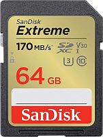 Карта памяти SDXC  64GB  SanDisk Class 10 Extreme V30 UHS-I U3 (170 Mb/s) (SDSDXV2-064G-GNCIN)