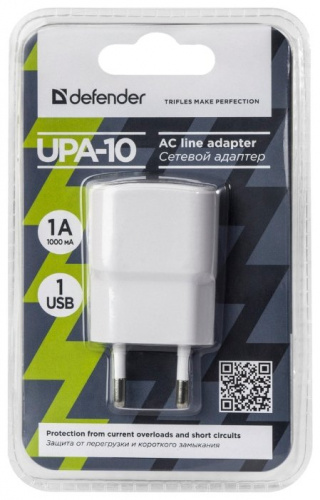 Адаптер сетевой Defender UPA-22, белый, 2xUSB, 2.1А (1/50) (83580) фото 2