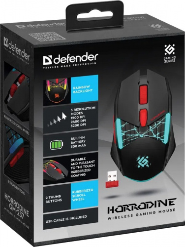 Беспроводная игровая мышь DEFENDER Horrodine GM-237 черный,6кнопок,3200dpi,радужн (1/60) (52237) фото 3