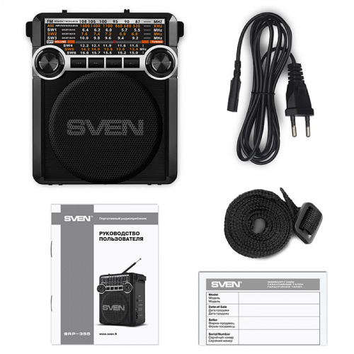 Радиоприемник SVEN SRP-355 (мощность 3 Вт (RMS), FM/AM/SW, USB, SD/microSD, фонарь, встроенный аккумулятор), черный (1/20) (SV-017125) фото 4