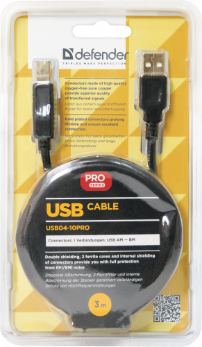 Кабель-удлинитель DEFENDER USB04-10PRO USB2.0, AM-BM, черный, 3м (1/40) (87431) фото 6