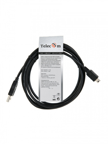 Кабель USB 2.0 A-->mini-B 5P (1,8м) чёрный, Telecom <TC6911BK-1.8M> (1/250) фото 3