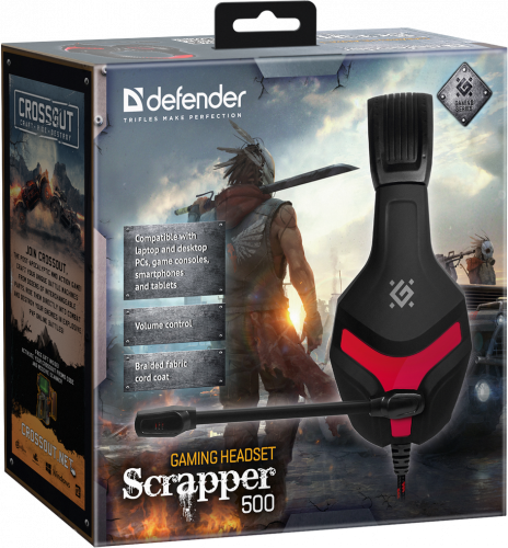 Игровая гарнитура Defender Scrapper 500 кабель 2 м, красный/черный (64500) фото 2
