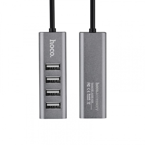 USB-концентратор HOCO HB1, 4 гнезда, 1 USB выход, цвет: серый (1/12/120) (6957531038139) фото 2