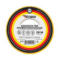 Изолента ПВХ KRANZ профессиональная, 0.18х19 мм, 20 м, желтая (10 шт./уп.) (10/200)