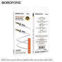 Кабель AUX, Jack 3,5mm(m) - Jack 3,5mm(m) Borofone BL20 True, 1.0м, круглый, силикон, цвет: белый (1/360) (6941991114380)