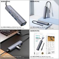 USB-концентратор HOCO DH12 Smart, 4-in-1, металл, 4 USB3.0 выхода, кабель Type-C 0,2m цвет: серый (1/39/156) (6941991112911)