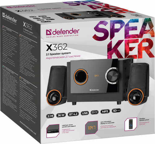 Акустическая система DEFENDER 2.1 X362, черный, 36Вт, BT/FM/MP3/SD/USB/LED/RC (1/4) (65362) фото 8
