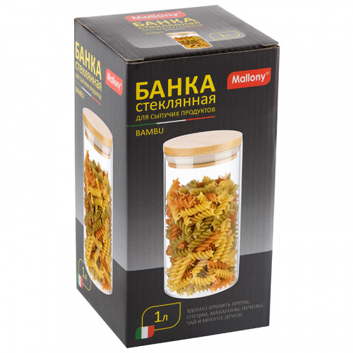 Стеклянная банка для сыпучих продуктов с крышкой BAMBU, объем: 1 л (1/30) (004449) фото 3