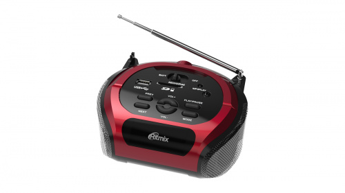 Портативная магнитола RITMIX RBB-100BT red,3Вт*2,Bt,FM, телескоп.ант.,воспр.с USB/SD,формат:MP3,AUX, встр.Аккум.3,7В1200мАч (1/12) (80000352)