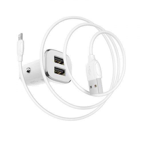 Блок питания автомобильный 2 USB Borofone BZ12, Lasting, 2400mA, пластик, кабель микро USB, цвет: белый (1/44/176) (6931474708663) фото 5