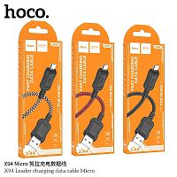 Кабель USB - микро USB HOCO X94 Leader, 1.0м, 2.4A, ткань, цвет: чёрный (1/33/330) (6931474794260)