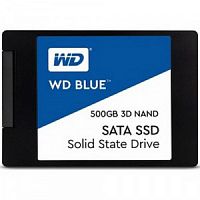 Внутренний SSD  WD  500GB, SATA-III, R/W - 560/530 MB/s, 2.5", TLC, синий (WDS500G2B0A)