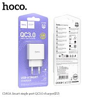 Блок питания сетевой 1 USB HOCO C140A Smart, PD18Вт, QC3.0, цвет: белый (1/36/216) (6942007627795)