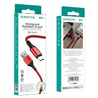 Кабель USB - микро USB Borofone BX54, 1.м, 2.4A, нейлон,  цвет: красный (1/360) (6931474745828)