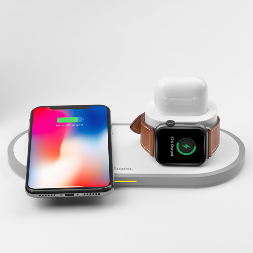 Устройство зарядное беспроводное HOCO CW21, Wisdom, для смартфонов, Apple Watch и Airpods, 2000mA, пластик, Qi, цвет: белый (1/44) (6931474706560) фото 6