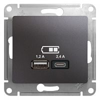 Механизм розетки USB 1-м С/У GLOSSA A+С 5В/2.4А 2х5В/1.2А графит Systeme Electric GSL001339 (1)