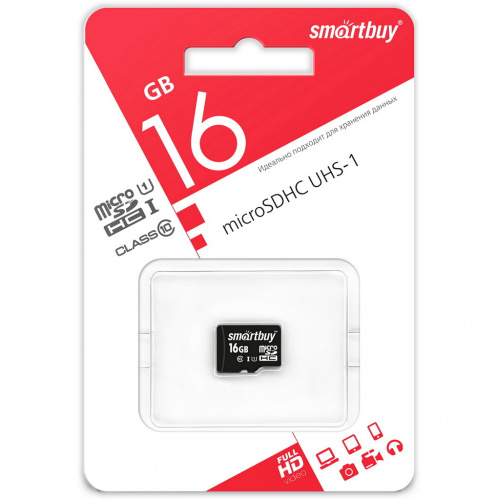Карта памяти MicroSD  16GB  Smart Buy Class 10 UHS-I без адаптера (SB16GBSDCL10-00)