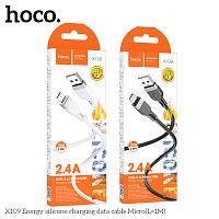 Кабель USB - микро USB HOCO X109 Energy, 1.0м, круглый, 2.4А, силикон, цвет: белый (1/31/310) (6942007636230)