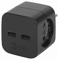 Разветвитель ЭРА SP-2-USB-B на 2 розетки 220V + 2xUSB 2400mA, без заземл 10А (черный) (1/60) (Б0049535)