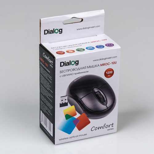 Беспроводная мышь DIALOG MROC-10U Comfort RF 2.4G Optical - 3 кнопки + ролик прокрутки, USB, черный (1/48) фото 2