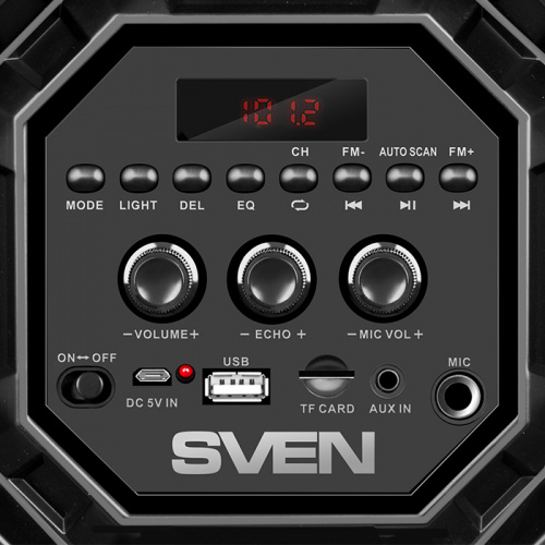 Портативная колонка SVEN АС PS-550 (36 Вт, Bluetooth, FM, USB, microSD, LED-дисплей, 2000мА*ч), черный (1/4) (SV-018153) фото 4