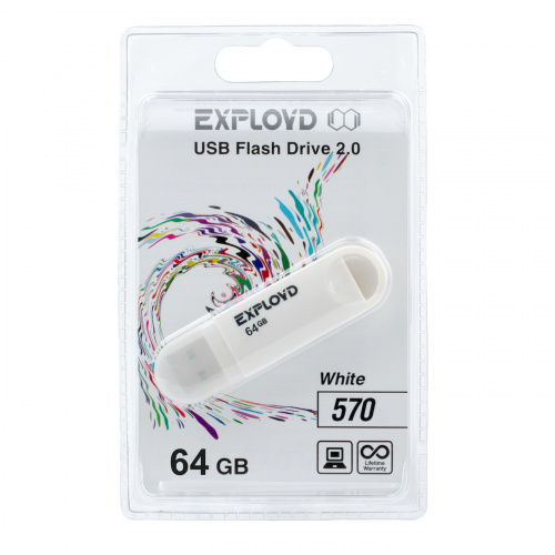 Флеш-накопитель USB  64GB  Exployd  570  белый (EX-64GB-570-White) фото 5