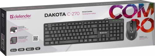 Комплект проводной Клавиатура + Мышь DEFENDER Dakota C-270 RU, черная (1/20) (45270) фото 9