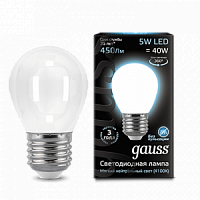 Лампа светодиодная GAUSS Filament Шар 5W 450lm 4100К Е27 milky 1/10/50 (105202205)