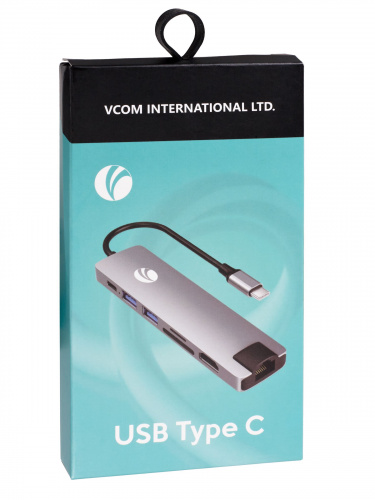 USB-концентратор Type-Cm -->HDMI A(f) 4K@30Hz+USB3.0+USB2.0+RJ45+TF+CD+PD,VCOM, Alum Shell, VCOM<CU4351> (1/100) фото 2