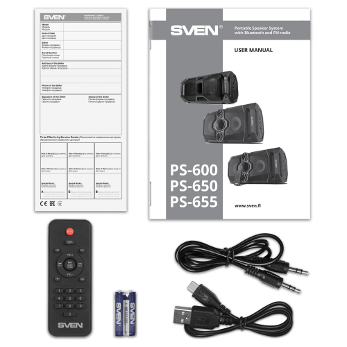 Портативная аудиосистема напольная SVEN АС PS-655 (50 Вт, TWS, Bluetooth, FM, USB, microSD, LED-дисплей, пульт, 4400мА*ч), черный (1/2) (SV-020163) фото 3