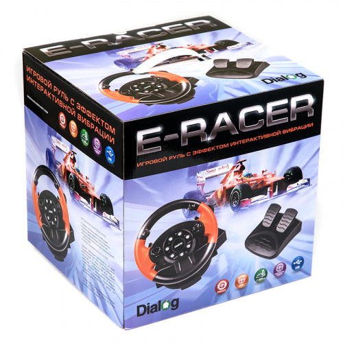 Игровой руль GW-225VR Dialog E-Racer - вибро, 2 педали + рычаг, PC USB/PS4&3/XB1&360/Android/Switch, черный/красный (1/3) фото 2