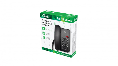 Телефон проводной RITMIX RT-311 black телефон,Сброс/Повт.ном/Откл.микр.Импул/Тон.наб.ном Настол/настен. крепл. (1/20) (80002231) фото 2