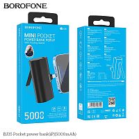 Мобильный аккумулятор Аккумулятор внешний Borofone BJ35 Pocket, 5000mAh, пластик, 1 выход 8 pin, 2.0A, цвет: чёрный (1/42) (6941991103049)