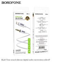 Кабель AUX, Jack 3,5mm(m) - 8 pin(m) Borofone BL20 True, 1.0м, круглый, силикон, цвет: белый (1/360) (6941991114403)