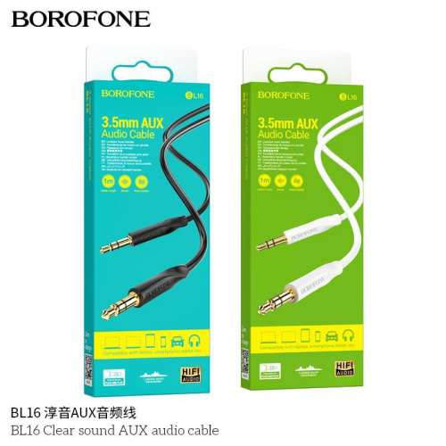 Кабель AUX, Jack 3,5mm(m) - Jack 3,5mm(m) Borofone BL16, 1.0м, цвет: чёрный (1/360) (6974443389166)