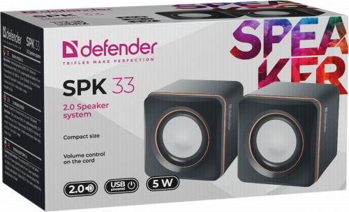 Активная система DEFENDER 2.0, SPK-33, USB, черная/оранжевая (1/100) (65633) фото 4