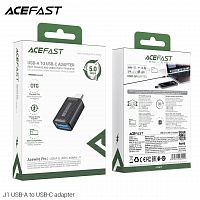 Переходник Type-C(m) - USB 3.0(f), ACEFAST J1, плоский, пластик, цвет: чёрный (1/40/320) (6974316282990)