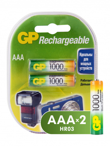 Аккумулятор GP  R03 (1000 mAh) (2бл)   (2/20/200) (GP 100AAAHC-2DECRC2 20/200)