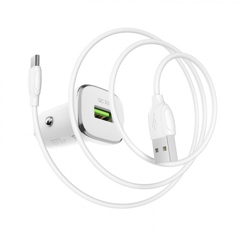 Блок питания автомобильный 1 USB Borofone BZ12A, Lasting power, 3A, пластик, QC3.0, кабель Type-C, цвет: белый (1/44/176) (6931474708700) фото 5