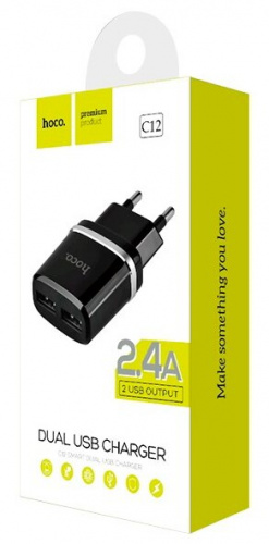 Блок питания сетевой 2 USB HOCO C12, 2400mA, пластик, кабель 8 pin, цвет: чёрный (1/10/100) (6957531064107) фото 8