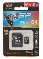 Карта памяти MicroSD  64GB  Silicon Power Class 10  Superior (R/W 90/80 Mb/s) + SD адаптер (SP064GBSTXDU3V10SP)